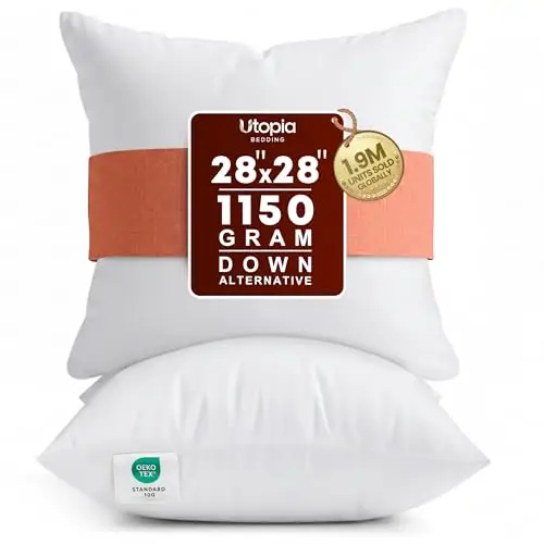 Utopia Bedding 28x28 Pillow Inserts, Set of 2, White – Indoor Decorative Throw Pillows for Bed, Sofa & Couch – Soft, Supportive & Fluffy Cushion Inserts
